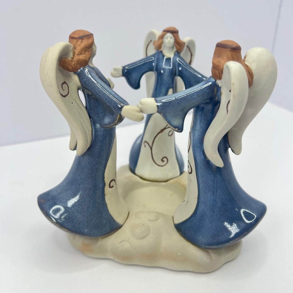 Blue Angel Candle Holder Ceramic Pottery Votive Cottage Christmas Farmhouse